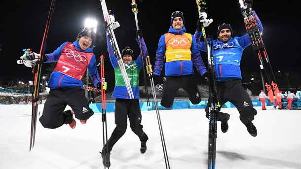 20 лютого 2018, 21:03 Переглядів:   Команда Франції - переможці змішаної естафети на Олімпіаді в Пхенчхані